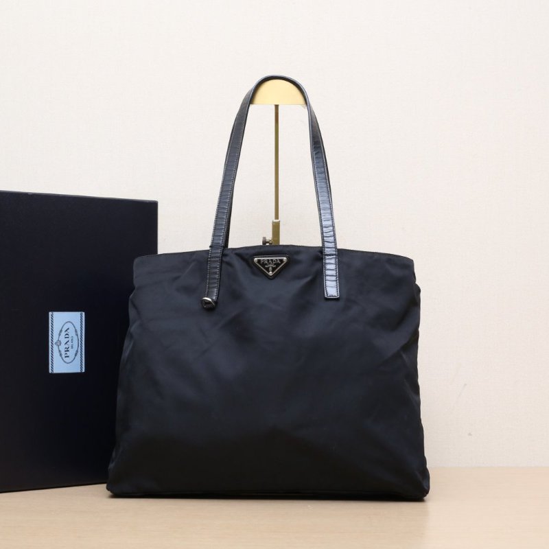 PRADA 黑色尼龍中古降落傘手提托特包肩背包-0