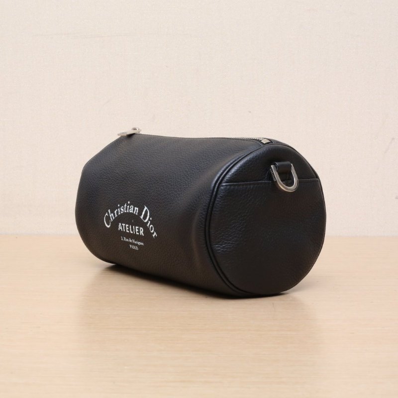 DIOR 黑色牛皮銀扣Atelier圓筒包斜挎包肩背包-3