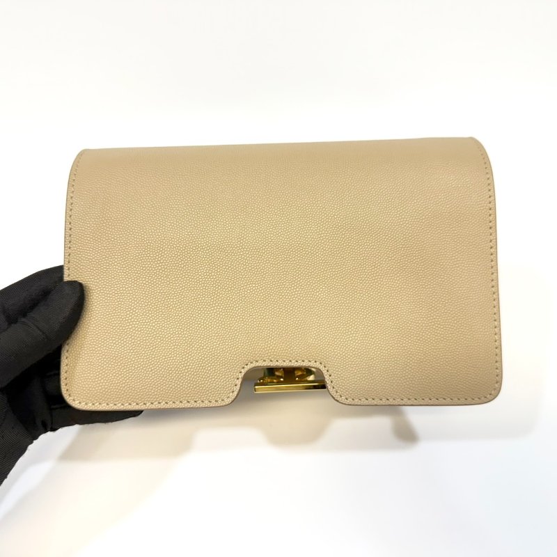 BURBERRY奶茶色粒面牛皮TB金釦雙層風琴包8020641-12