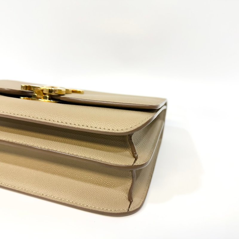 BURBERRY奶茶色粒面牛皮TB金釦雙層風琴包8020641-13