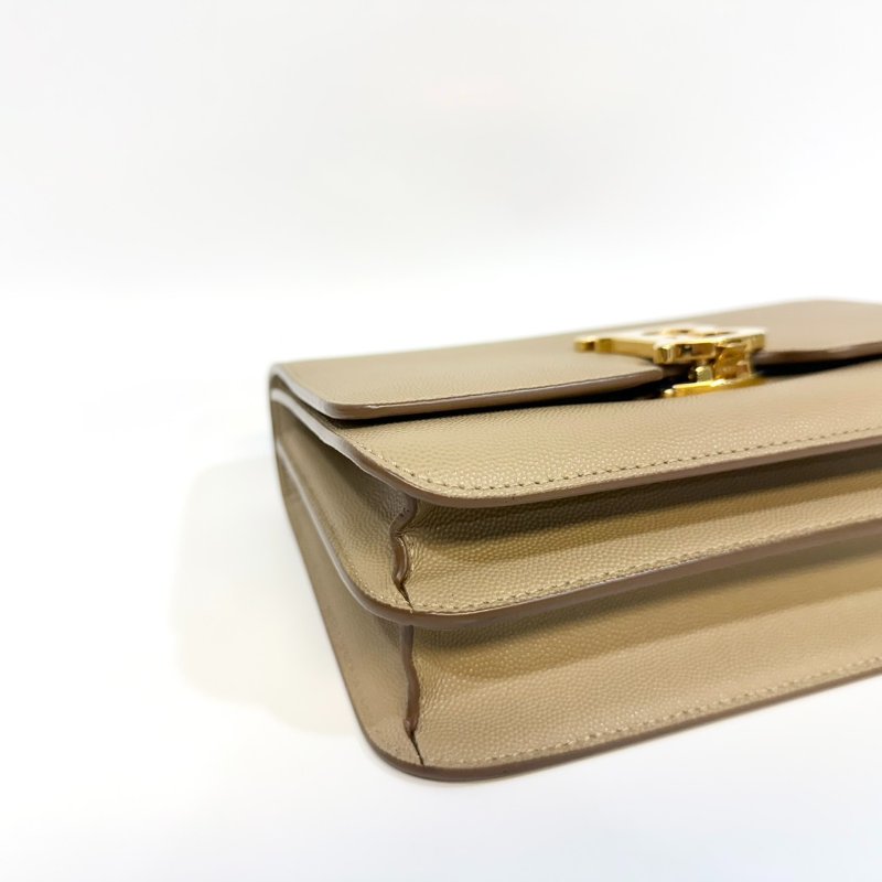 BURBERRY奶茶色粒面牛皮TB金釦雙層風琴包8020641-14