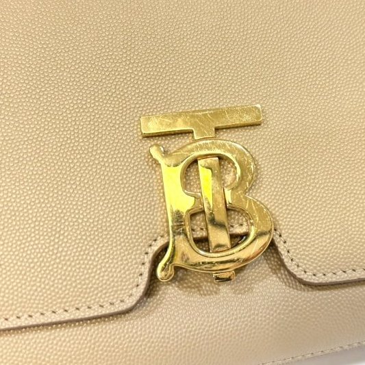 BURBERRY奶茶色粒面牛皮TB金釦雙層風琴包8020641-15