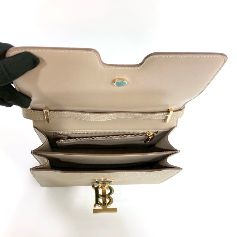 BURBERRY奶茶色粒面牛皮TB金釦雙層風琴包8020641-12