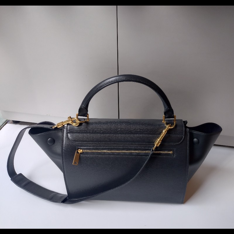 Celine 黑皮金釦兩用包 鞦韆包 28-1