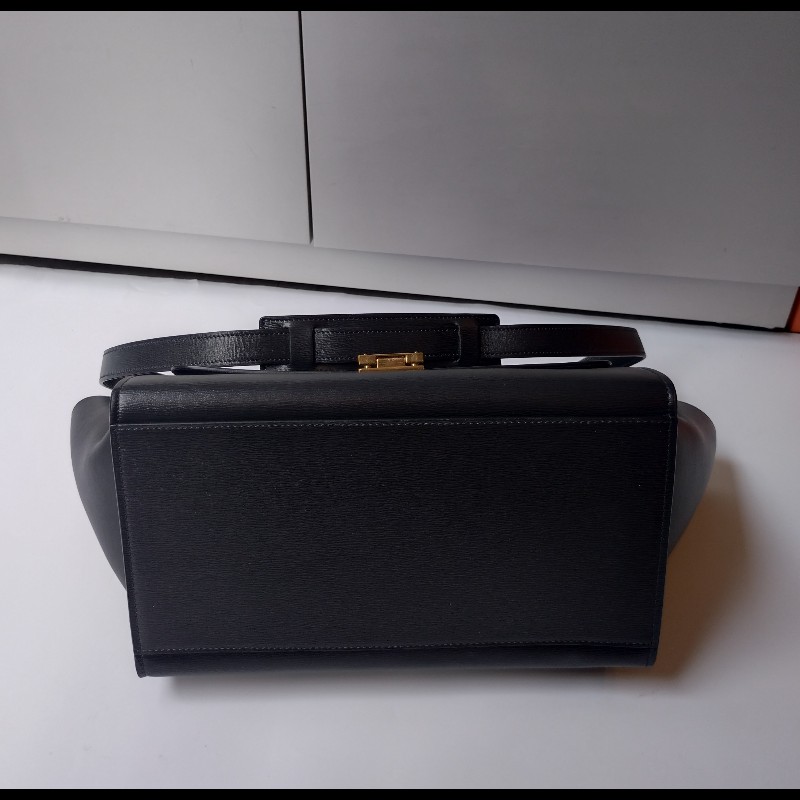 Celine 黑皮金釦兩用包 鞦韆包 28-5