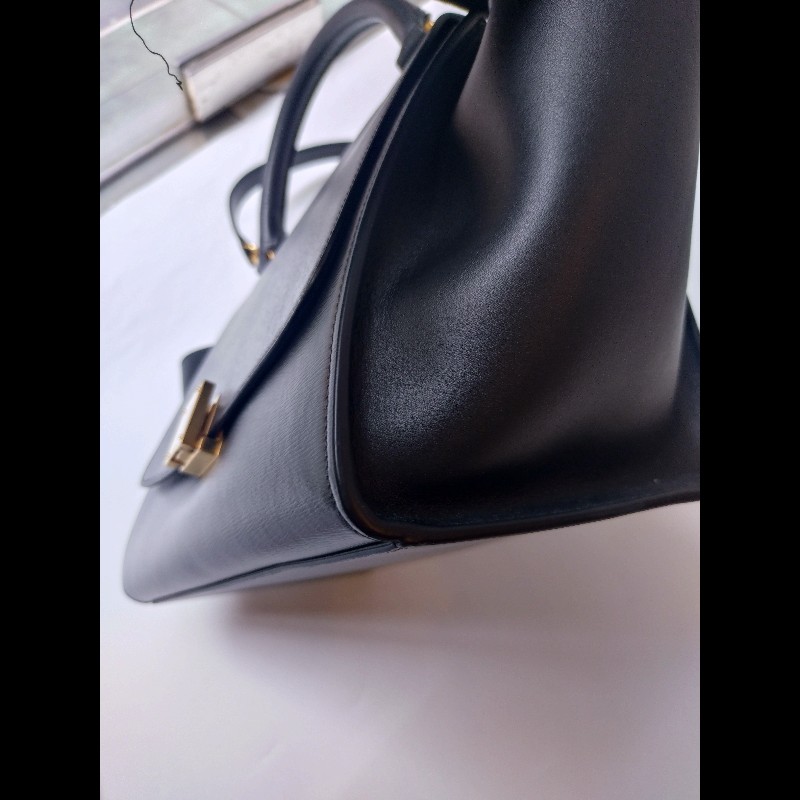 Celine 黑皮金釦兩用包 鞦韆包 28-6