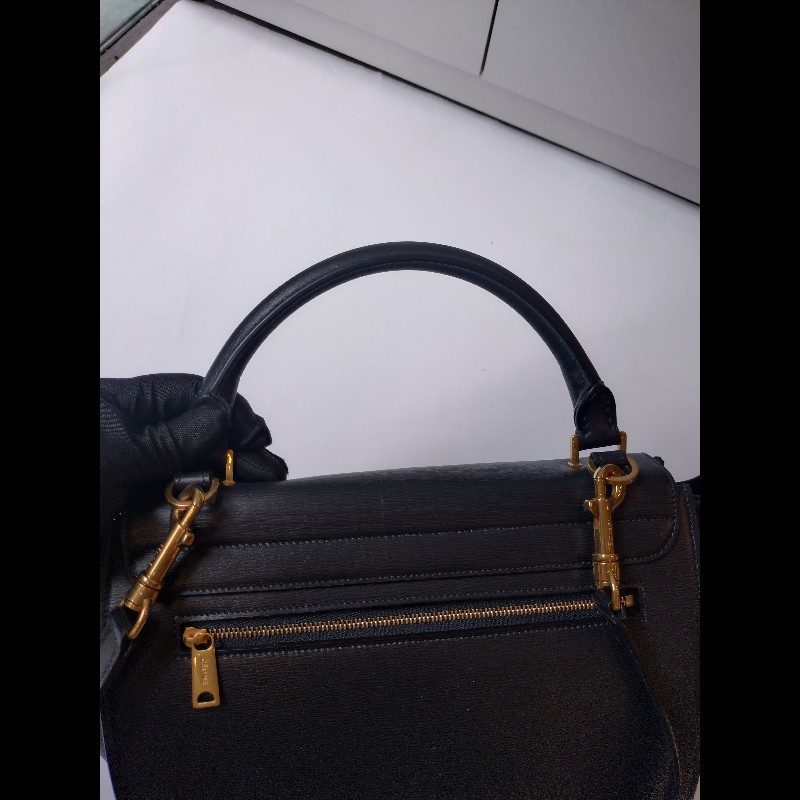 Celine 黑皮金釦兩用包 鞦韆包 28-13