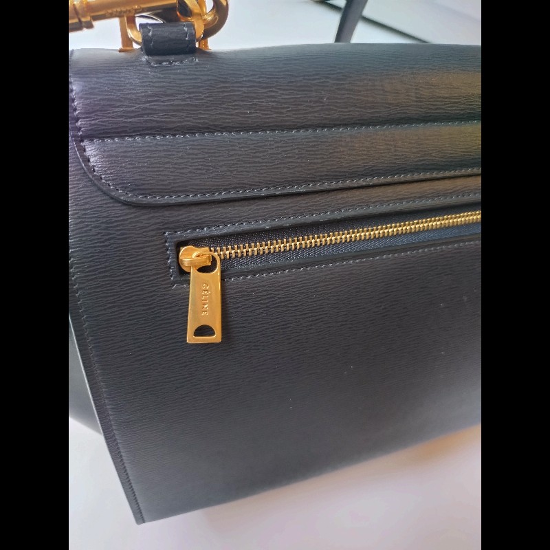 Celine 黑皮金釦兩用包 鞦韆包 28-23