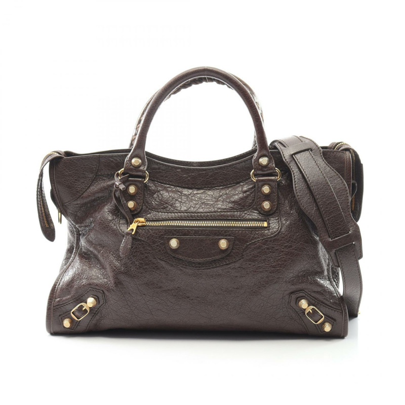 BALENCIAGA Giant City 手提包,棕色皮革,二手女款-0