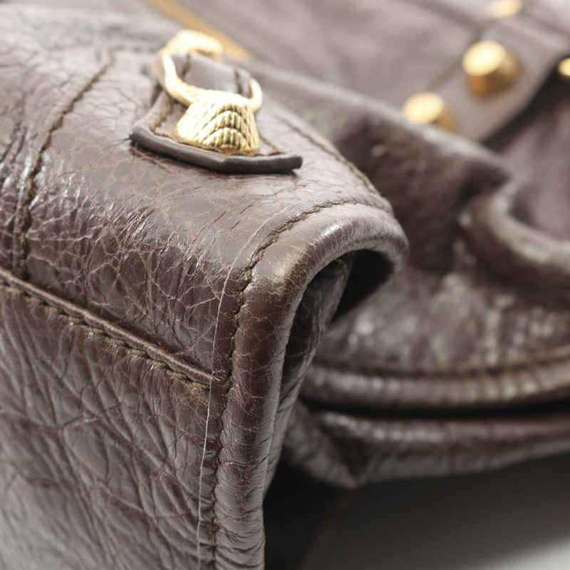 BALENCIAGA Giant City 手提包,棕色皮革,二手女款-5