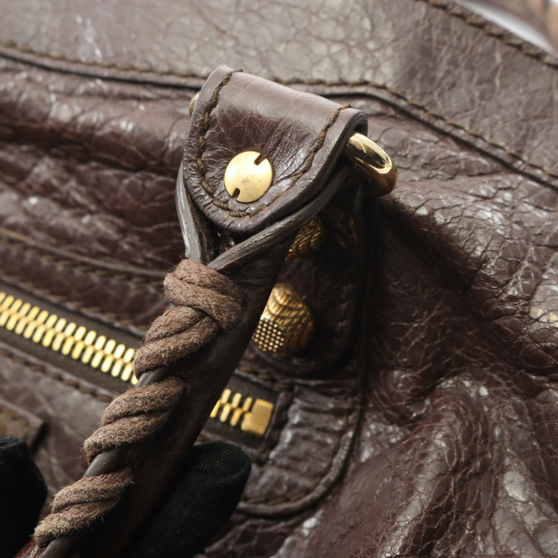 BALENCIAGA Giant City 手提包,棕色皮革,二手女款-7