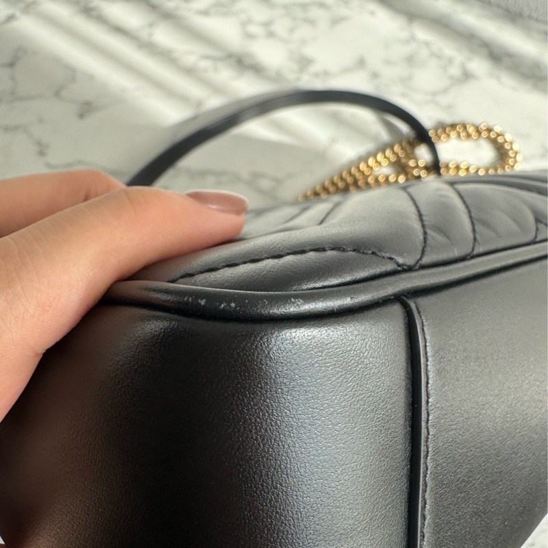 Gucci黑色金雙G marmont 30鏈包-7