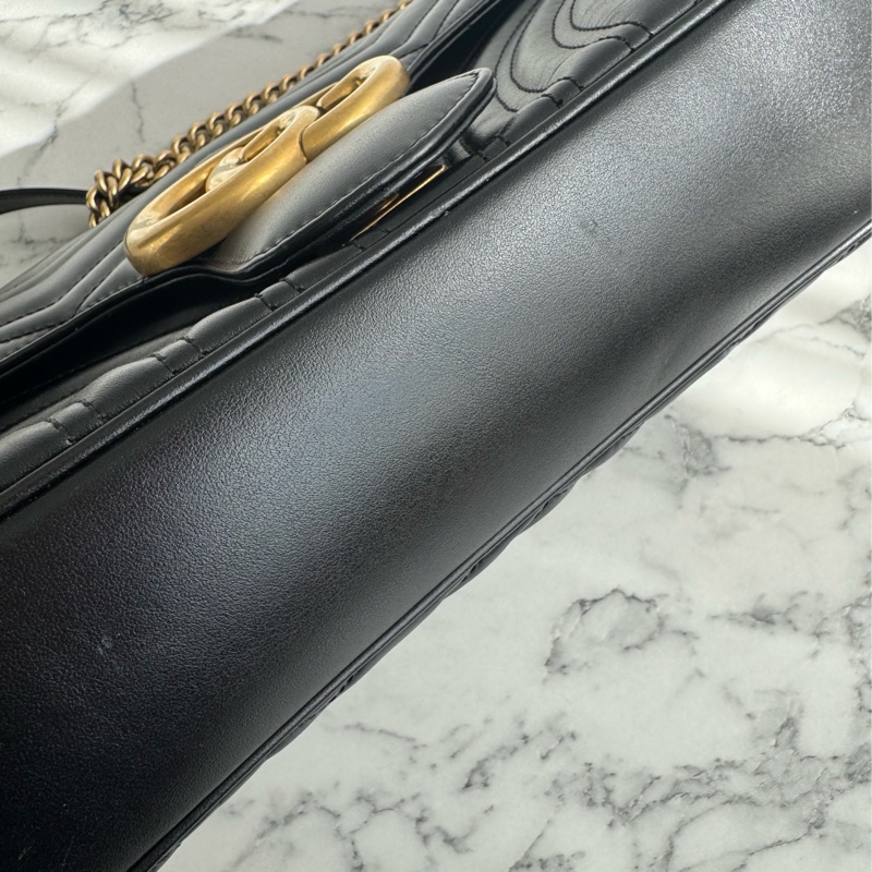 Gucci黑色金雙G marmont 30鏈包-11