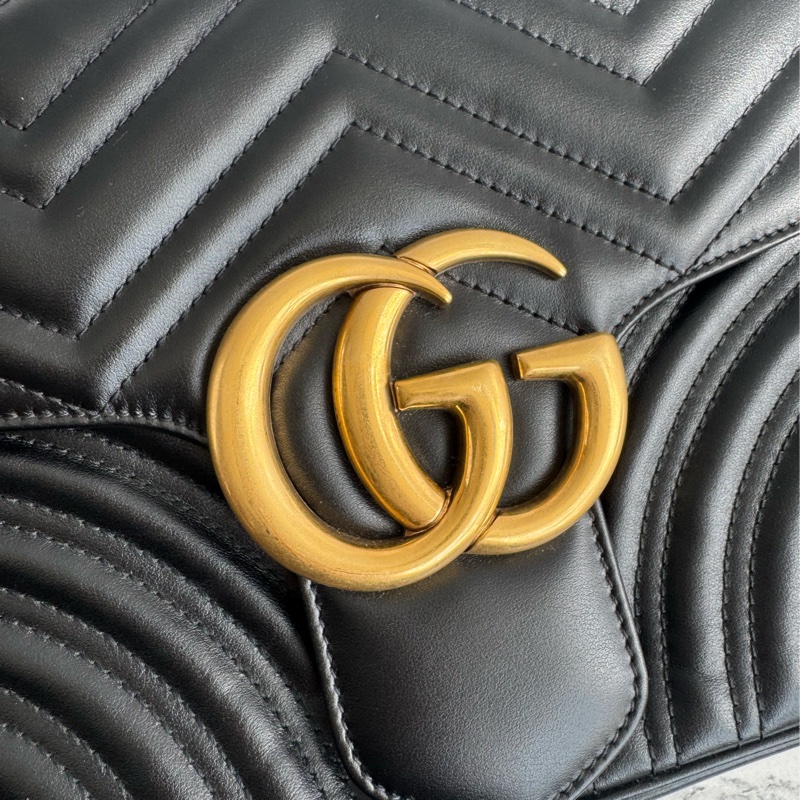 Gucci黑色金雙G marmont 30鏈包-12
