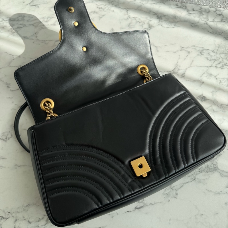 Gucci黑色金雙G marmont 30鏈包-13