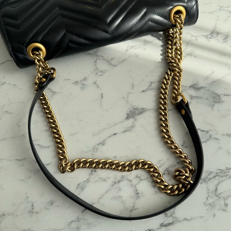 Gucci黑色金雙G marmont 30鏈包-36