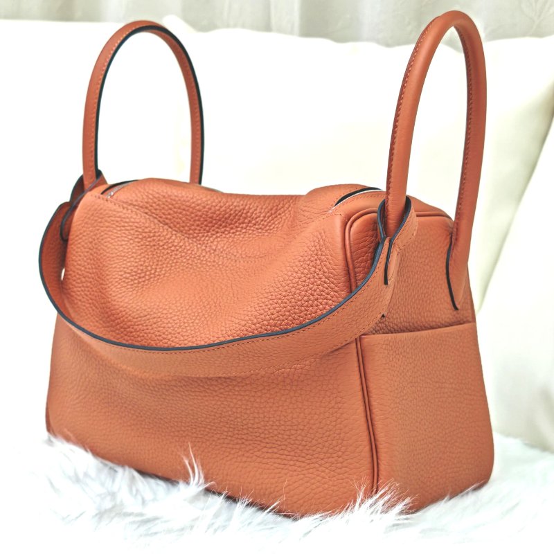 Hermès 愛馬仕 Lindy26 Togo 9J火焰橙 銀扣 W刻 大全套-4