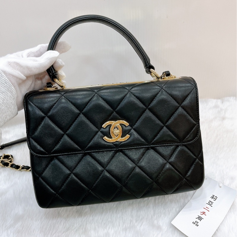 莉亞精品♡Chanel A92236 Trendy cc 手把斜背包 黑金 二手-4