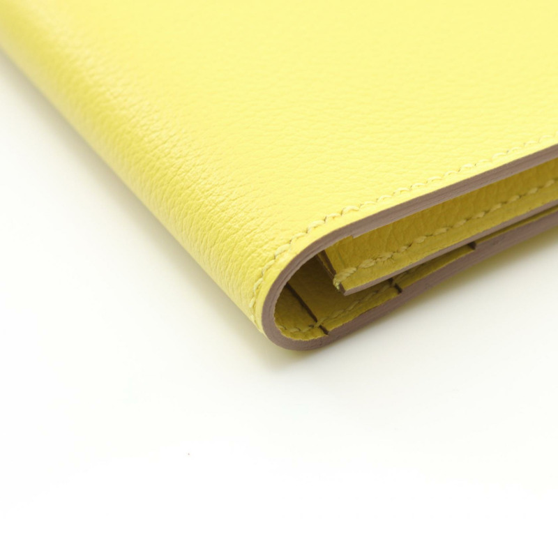 愛馬仕 MC2 Fleming 雙折皮夾 B Evercolor 皮革 Soufre 黃色 二手女士-5