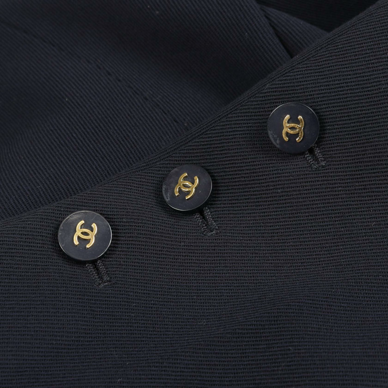 香奈兒 COCO 標誌連結剪裁夾克外套,羊毛真絲混紡,海軍藍,二手女款 #38 CC-8