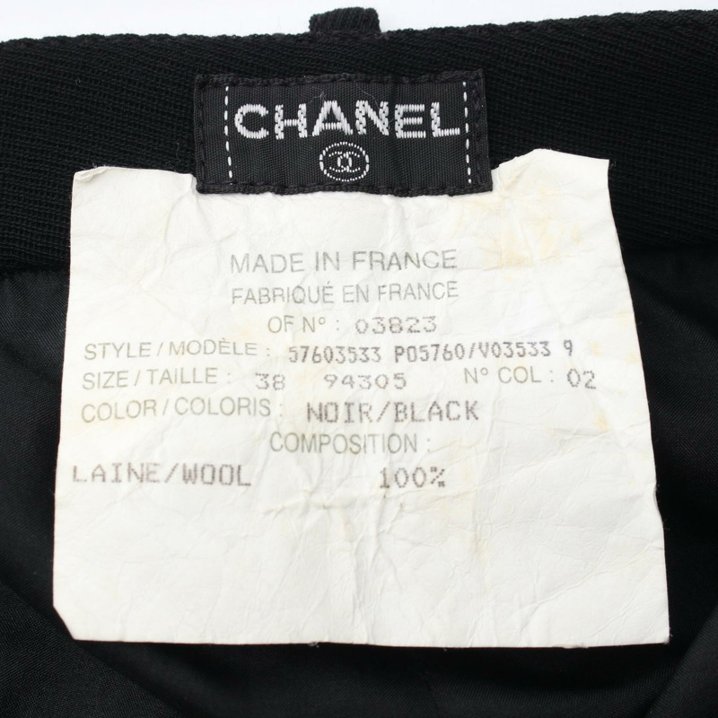 香奈兒 COCO 標誌紐扣羊毛黑色二手女褲 #38 CC-3