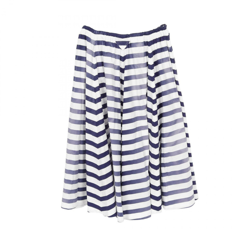 PRADA 條紋舊府綢長裙 P108W 棉質白色海軍藍 36S 號 二手女裝-1