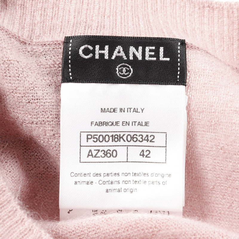 香奈兒 (CHANEL) CC Logo 珍珠紐扣開襟衫 P50018K06342 羊絨馬海毛 #42 粉紅色 二手-2