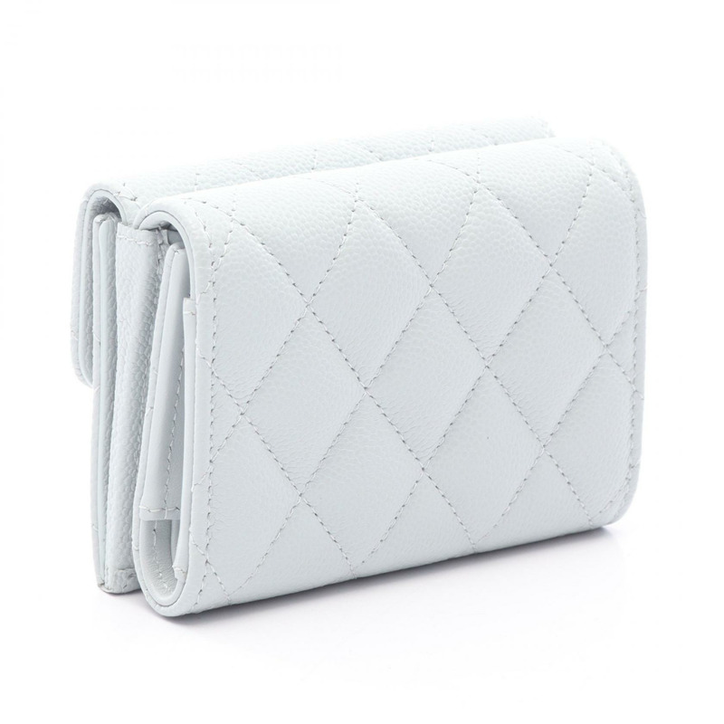 香奈兒經典款小號翻蓋三折錢包,絎縫AP0230,小牛皮,藍色,金色五金,CC標誌-1