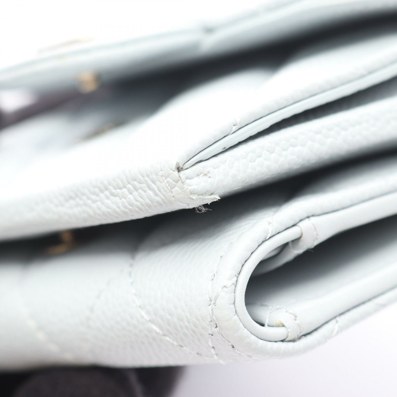 香奈兒經典款小號翻蓋三折錢包,絎縫AP0230,小牛皮,藍色,金色五金,CC標誌-5