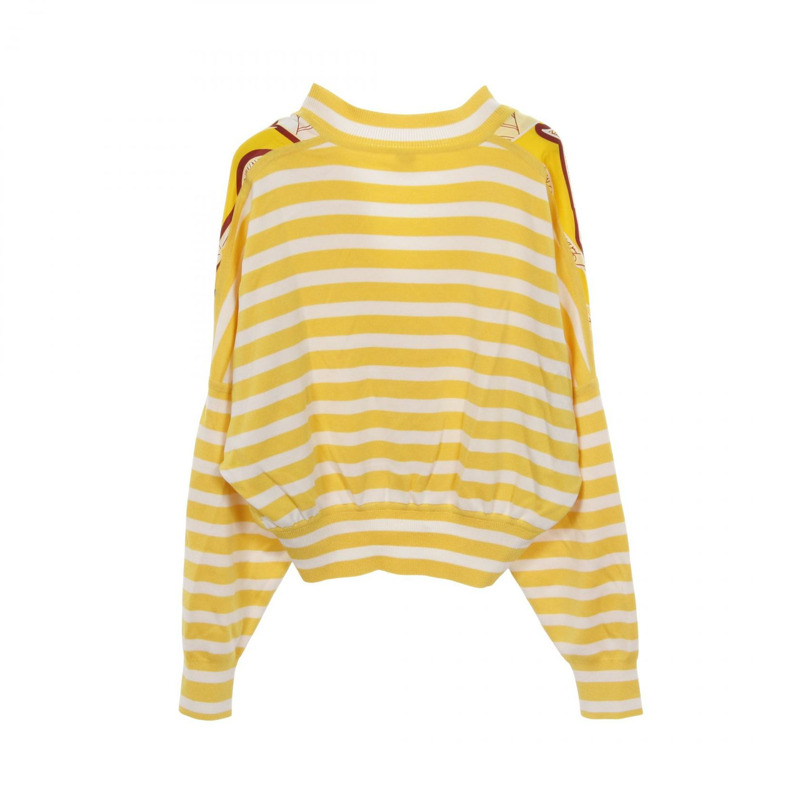 愛馬仕 Twillaine 開襟羊毛衫 針織衫 2E2816DN 真絲 黃白 二手 女款 #34-1