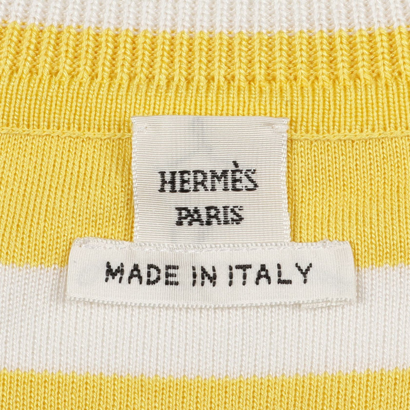 愛馬仕 Twillaine 開襟羊毛衫 針織衫 2E2816DN 真絲 黃白 二手 女款 #34-2