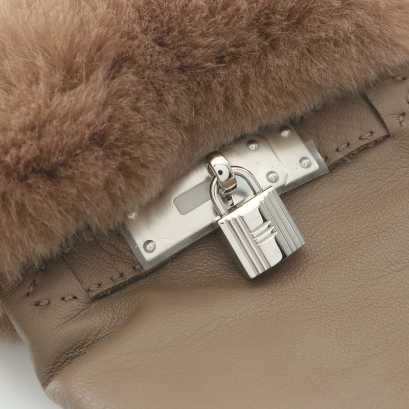 愛馬仕 Kelly Cadena Charm 手套,羊皮/貂皮,棕色,二手,女士-4