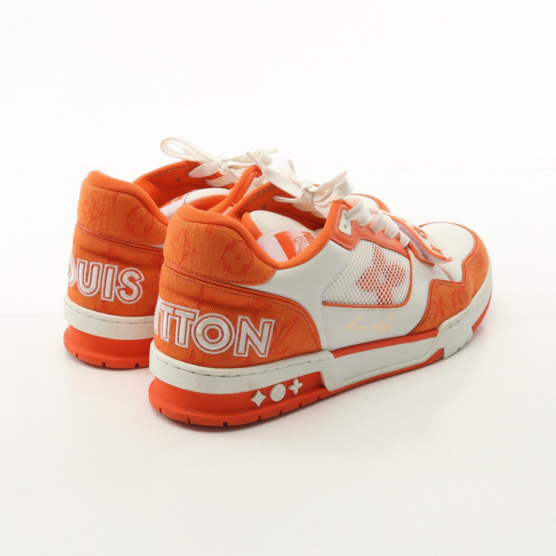 路易威登 LV Trainer 系列運動鞋 G0022 織品 白色 橘色 #10 二手 男款-1