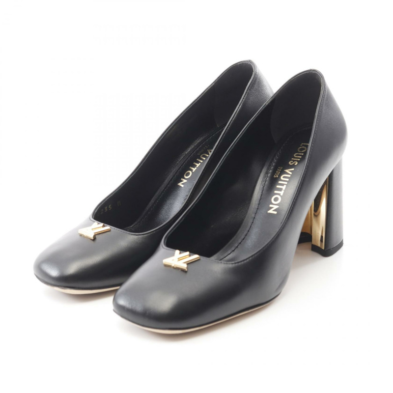 路易威登 Swing 高跟鞋,黑色皮革,二手女款,尺寸 38。-0