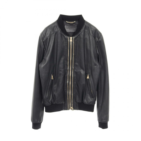 DOLCE & GABBANA 雙拉鍊夾克 皮革牛仔山羊皮 黑色 二手 男款