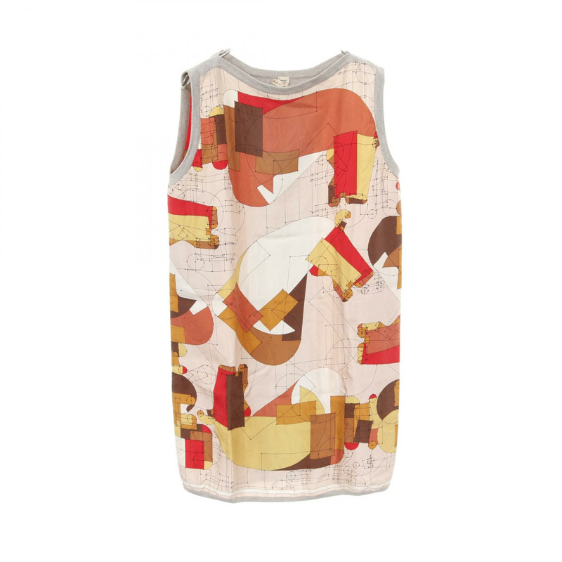 愛馬仕 ECHEC AU ROI 連身裙，真絲棉質，粉紅色多色，二手女款，38碼-0