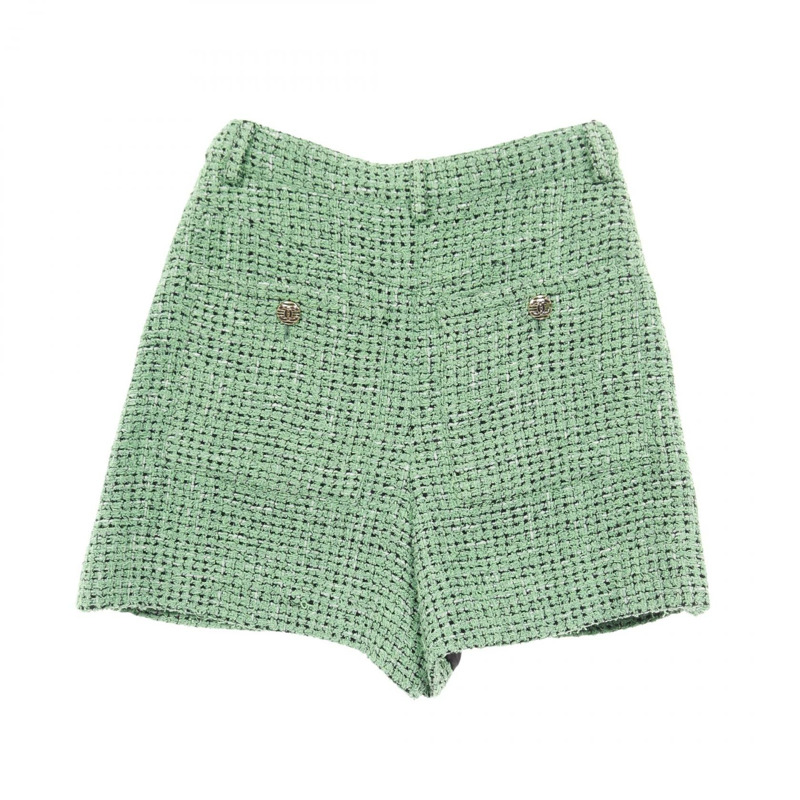 香奈兒 COCO 標誌紐帶斜紋軟呢褲，棉質，綠色，二手，女款，38 碼-1