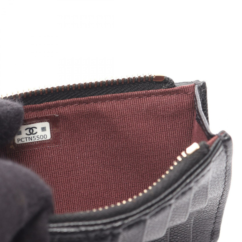 香奈兒經典零皮夾 AP2570 皮革,粒面小牛皮,黑色,二手,金色五金-5