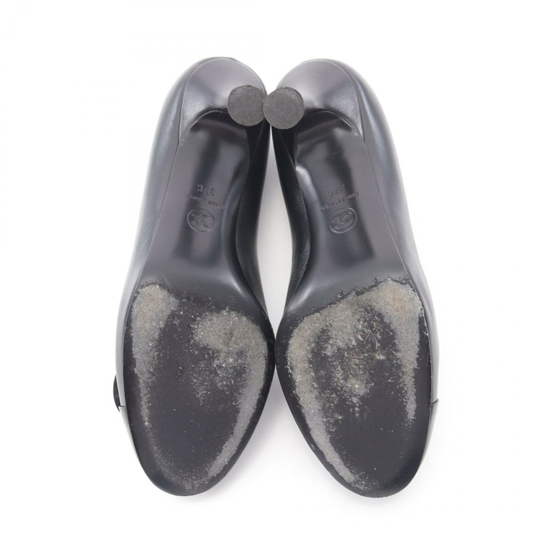 香奈兒 COCO Mark 山茶花圖案高跟鞋,黑色漆皮材質,二手女款,37C碼-3