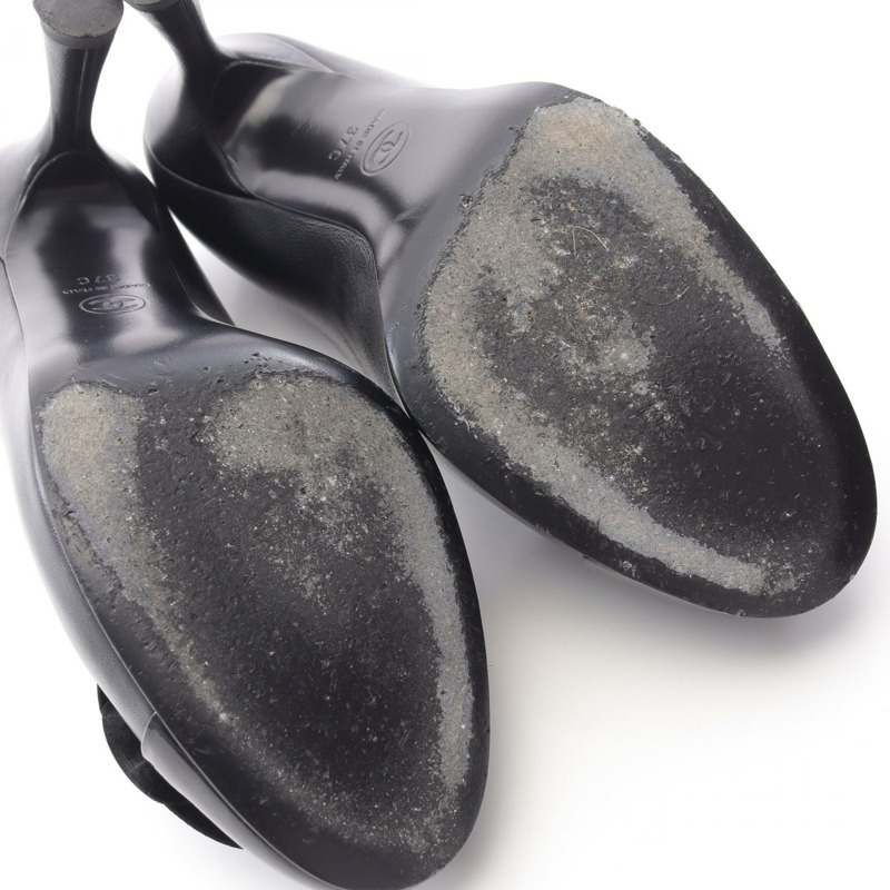 香奈兒 COCO Mark 山茶花圖案高跟鞋,黑色漆皮材質,二手女款,37C碼-7