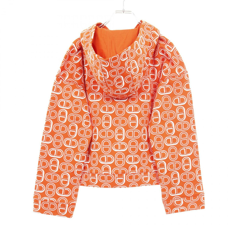愛馬仕 Chaine dancle 連帽衫上衣,純棉,橘色,二手,女款,36碼-1