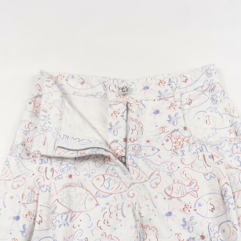 香奈兒 (CHANEL) 海洋印花水洗牛仔褲，白色，棉質，二手，女款，34碼-5