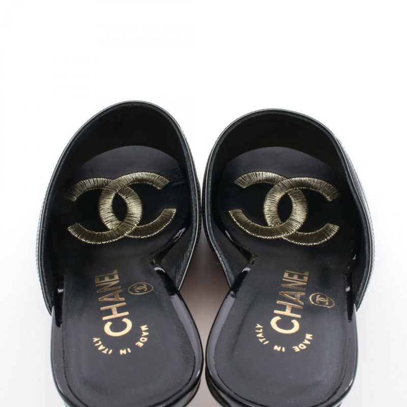 香奈兒珍珠高跟涼鞋 G33573 黑色皮革二手女鞋 #36C COCO CC-6