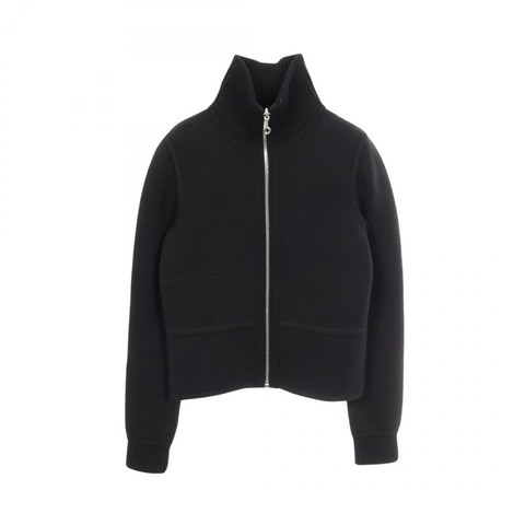 愛馬仕 H 字形拉鍊羊毛羊絨夾克,黑色,二手女款,36 碼