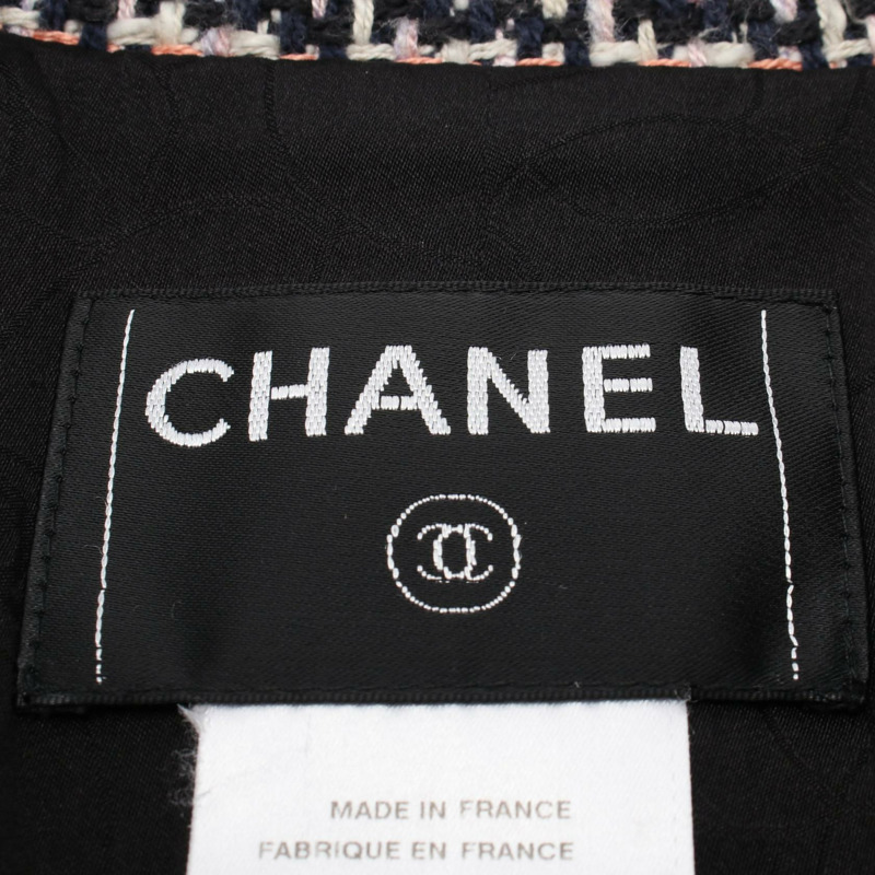 香奈兒 COCO 標誌紐扣斜紋軟呢外套 P23159V13800 真絲棉/人造絲 海軍藍 粉紅色 多色 二手 女款-2