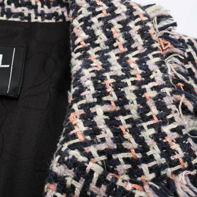 香奈兒 COCO 標誌紐扣斜紋軟呢外套 P23159V13800 真絲棉/人造絲 海軍藍 粉紅色 多色 二手 女款-6