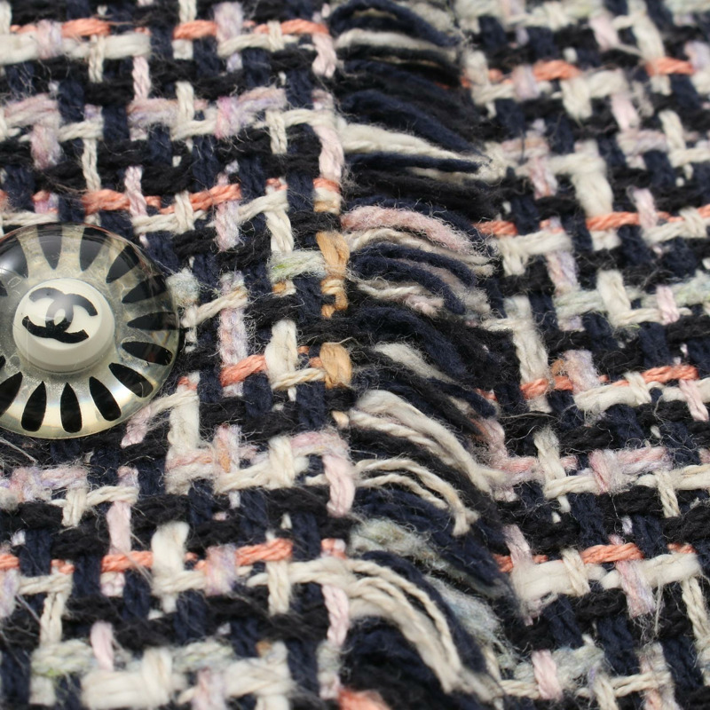 香奈兒 COCO 標誌紐扣斜紋軟呢外套 P23159V13800 真絲棉/人造絲 海軍藍 粉紅色 多色 二手 女款-7