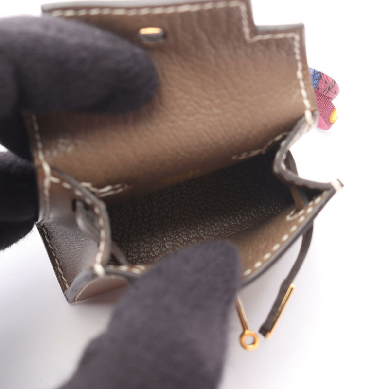 愛馬仕 Kelly Twilly 吊墜 Tadelakt 皮革絲綢 Etoupe 灰色 二手 女款 U GHW-2