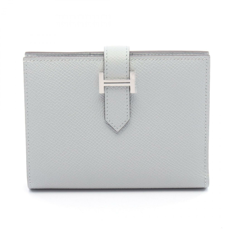 愛馬仕 BEAN 小巧雙折皮夾,Epsom 皮革,冰川藍 SHW,二手 K-0