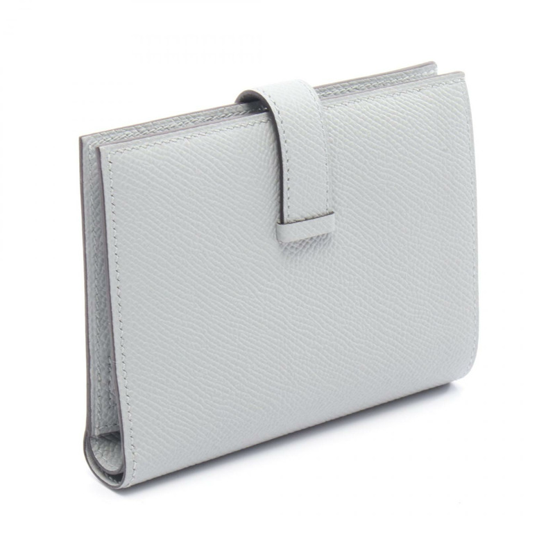 愛馬仕 BEAN 小巧雙折皮夾,Epsom 皮革,冰川藍 SHW,二手 K-1